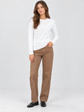 Model wearing a White cotton long sleeve T-shirt with a crew neckline in a front studio view.