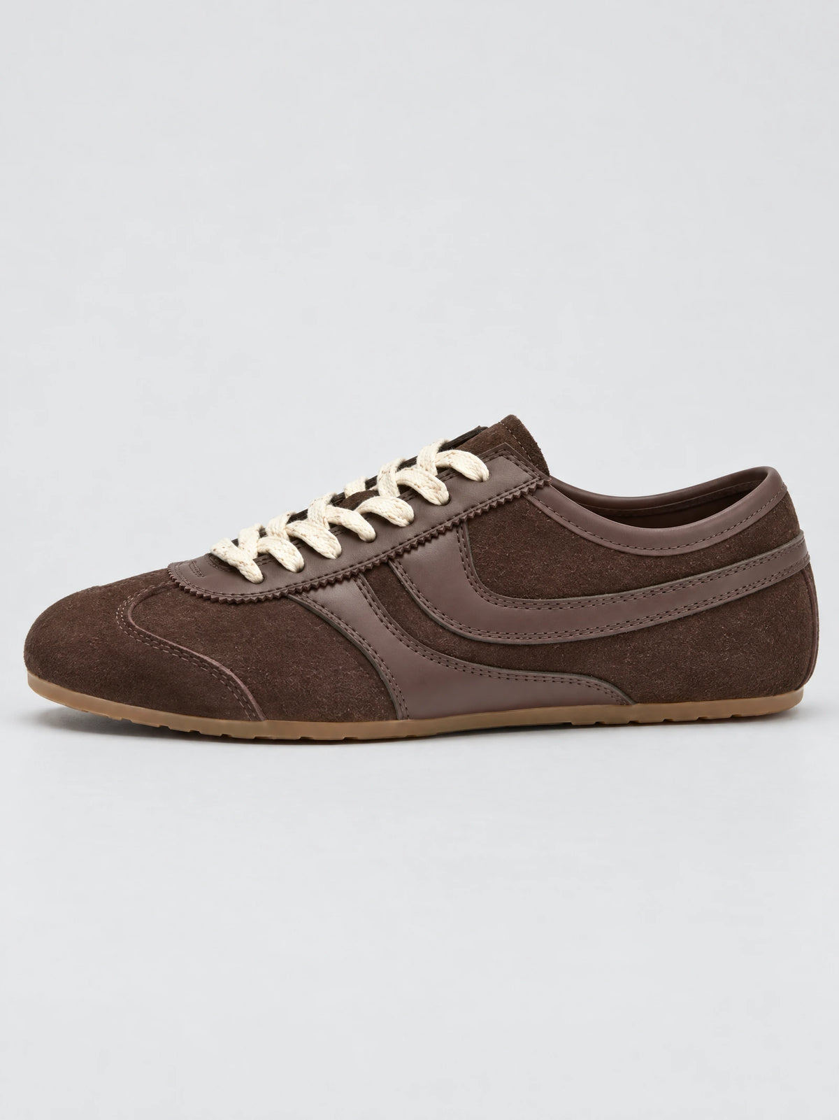 Brown Gats Shoes leather lace-up sneaker shown in side profile with stitched suede panels.