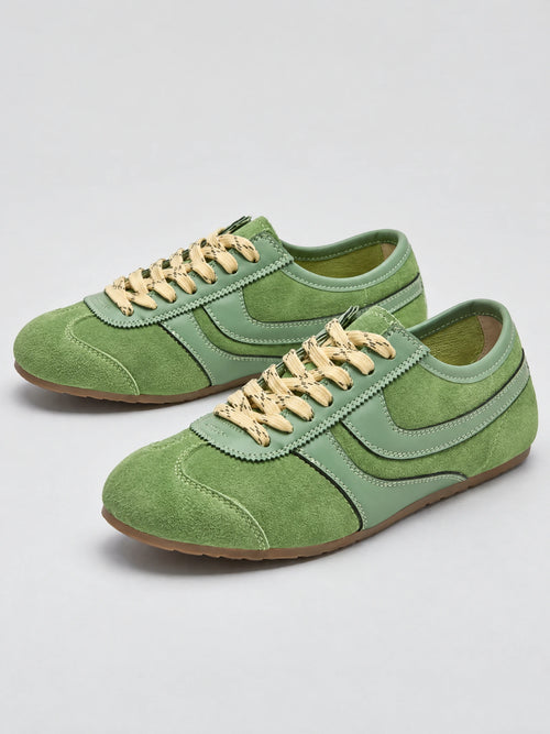 Green Gats Shoes leather retro lace-up sneakers shown in a front studio product view.