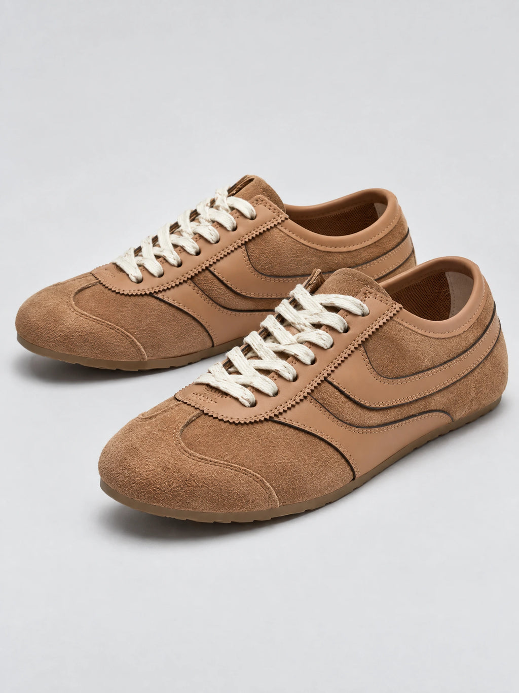 Pair of Khaki Gats Shoes leather lace-up sneakers shown in a front studio product view.