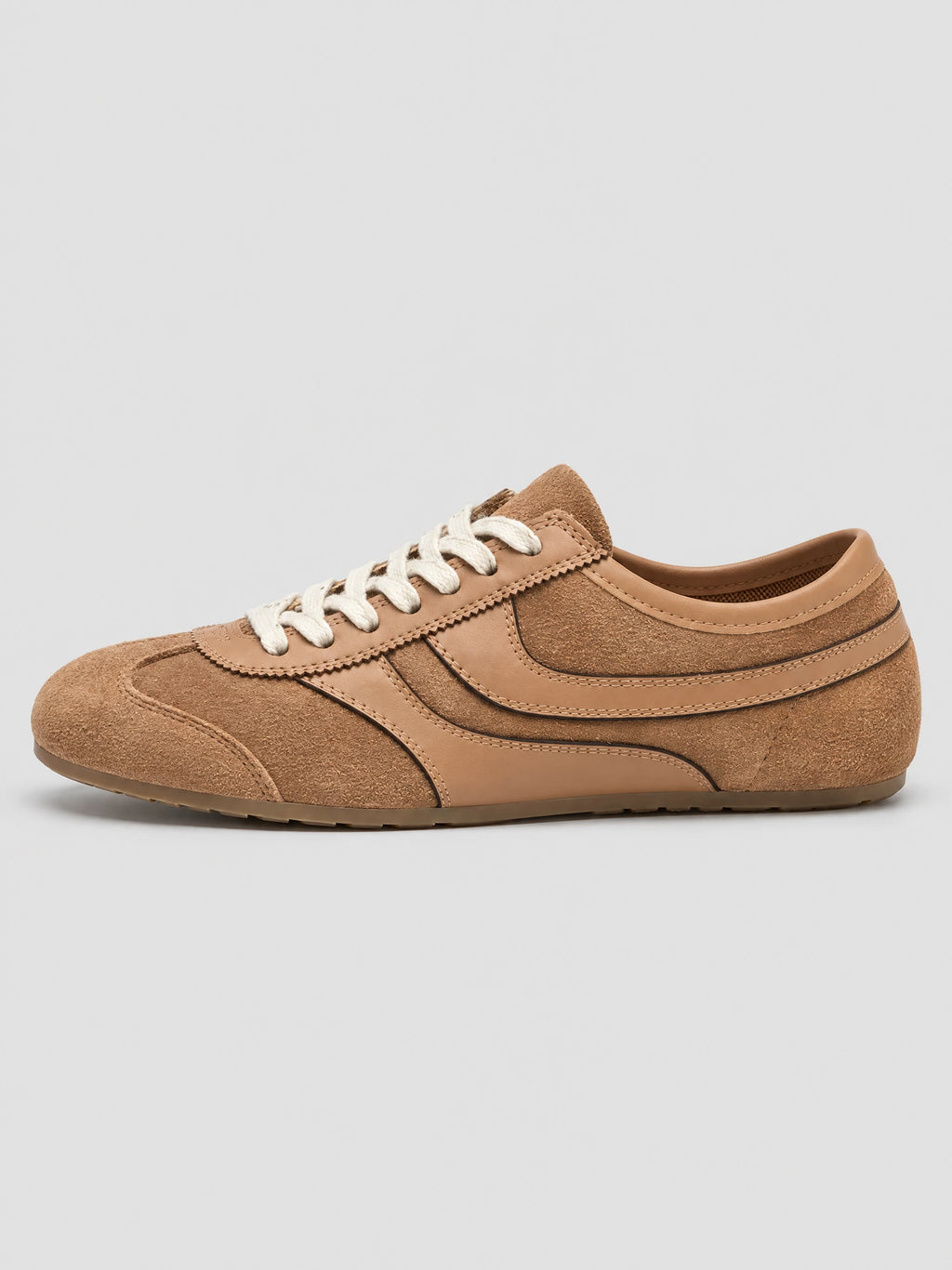 Khaki Gats Shoes leather lace-up sneaker shown in side view with textured panels and stitched overlays.