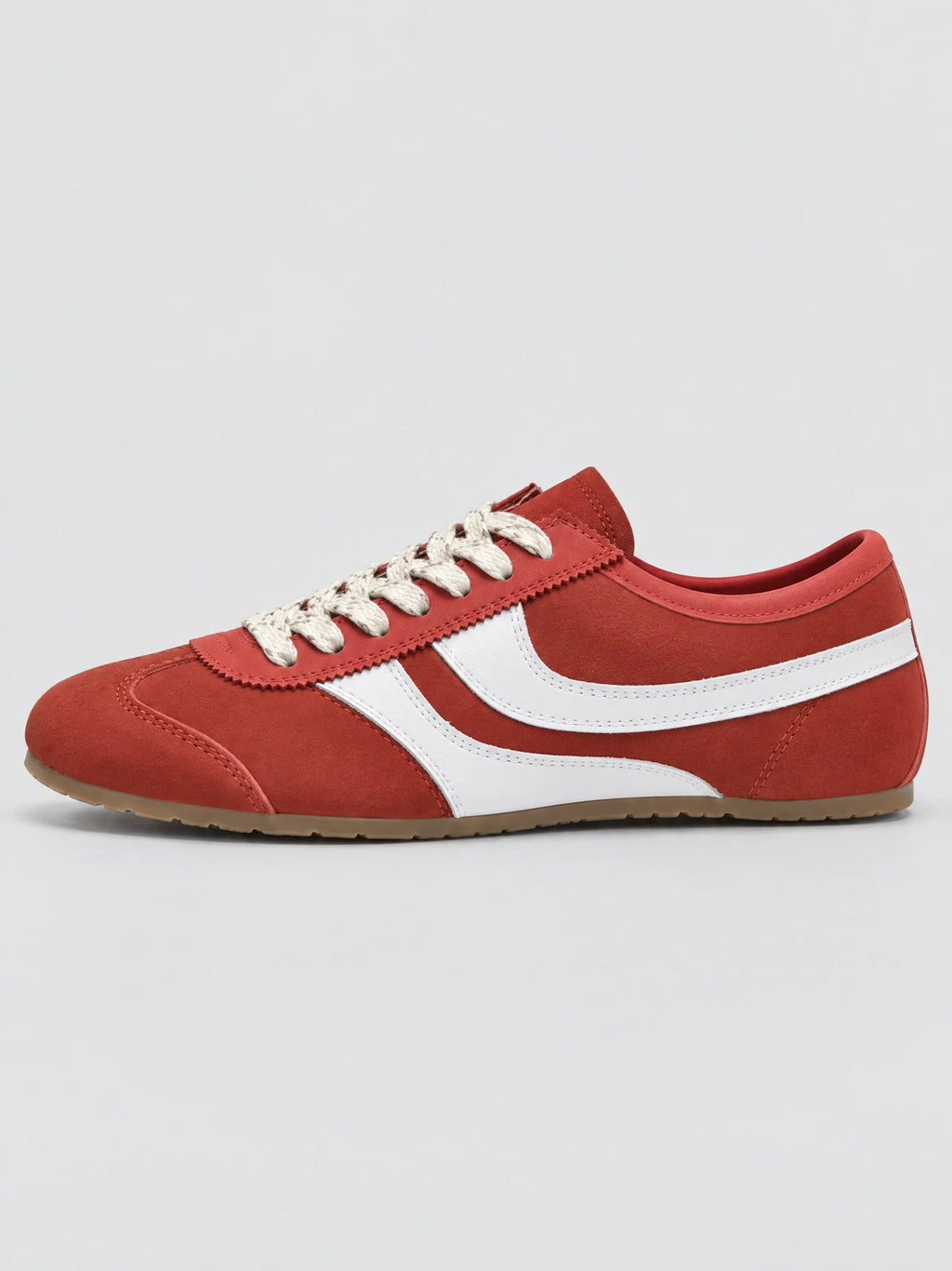 Side view of Red Gats Shoes leather low-top sneaker with lace-up closure and contrast side stripe.