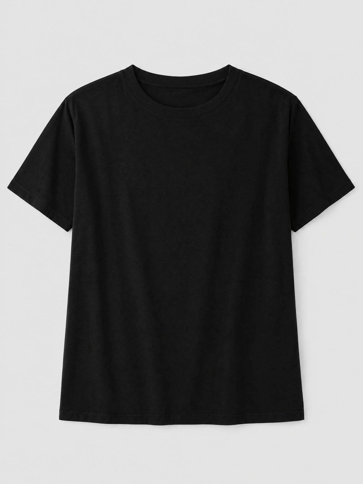 Black heavyweight cotton women's T-shirt laid flat, showing the front, crew neckline, and short sleeves.